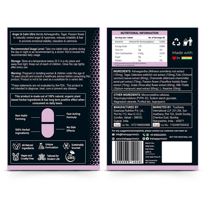 HappyMind Botanicals Anger & Calm Ultra Veg Tablets
