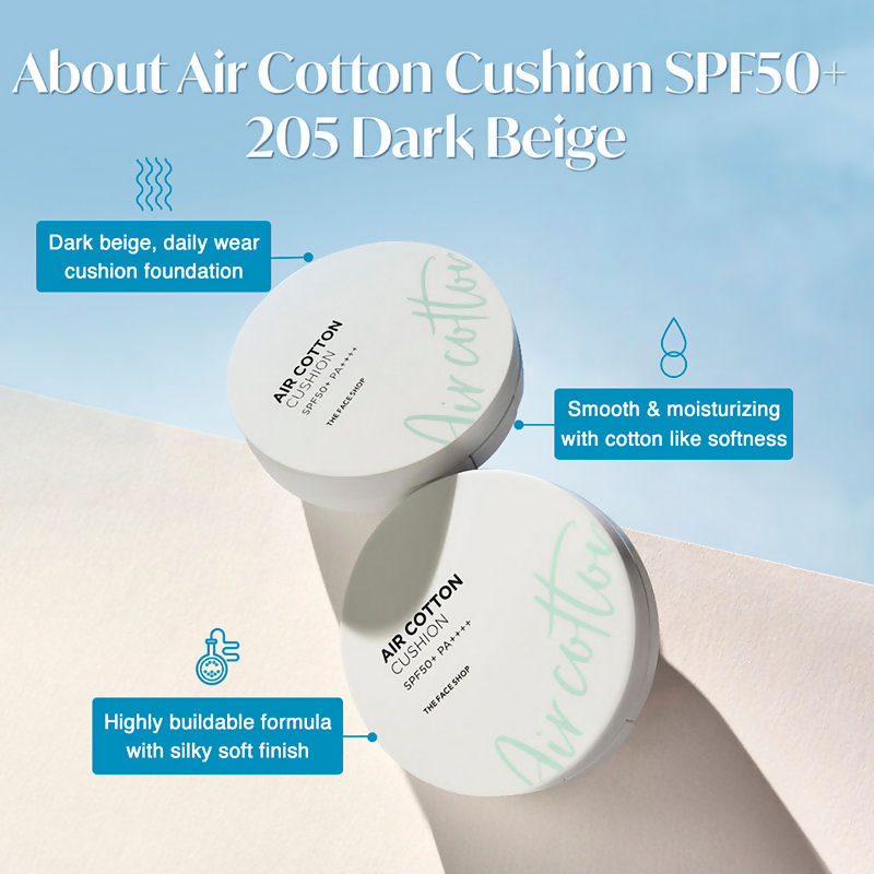 The Face Shop Air Cotton Cushion SPF 50+ PA++++ - 205 Dark Beige