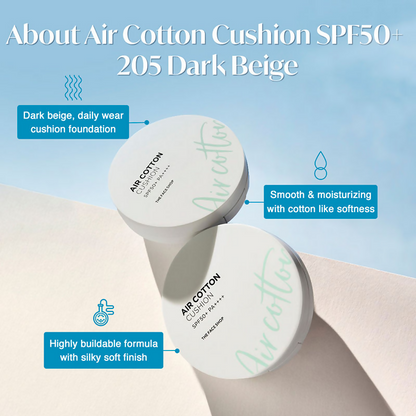 The Face Shop Air Cotton Cushion SPF 50+ PA++++ - 205 Dark Beige