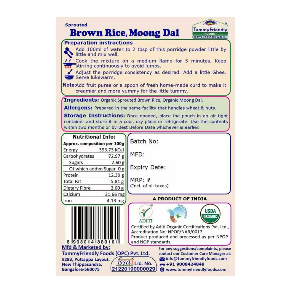 TummyFriendly Foods Certified Brown Rice Porridge Mixes - Stage1, Stage2, Stage3 - Drmedicart