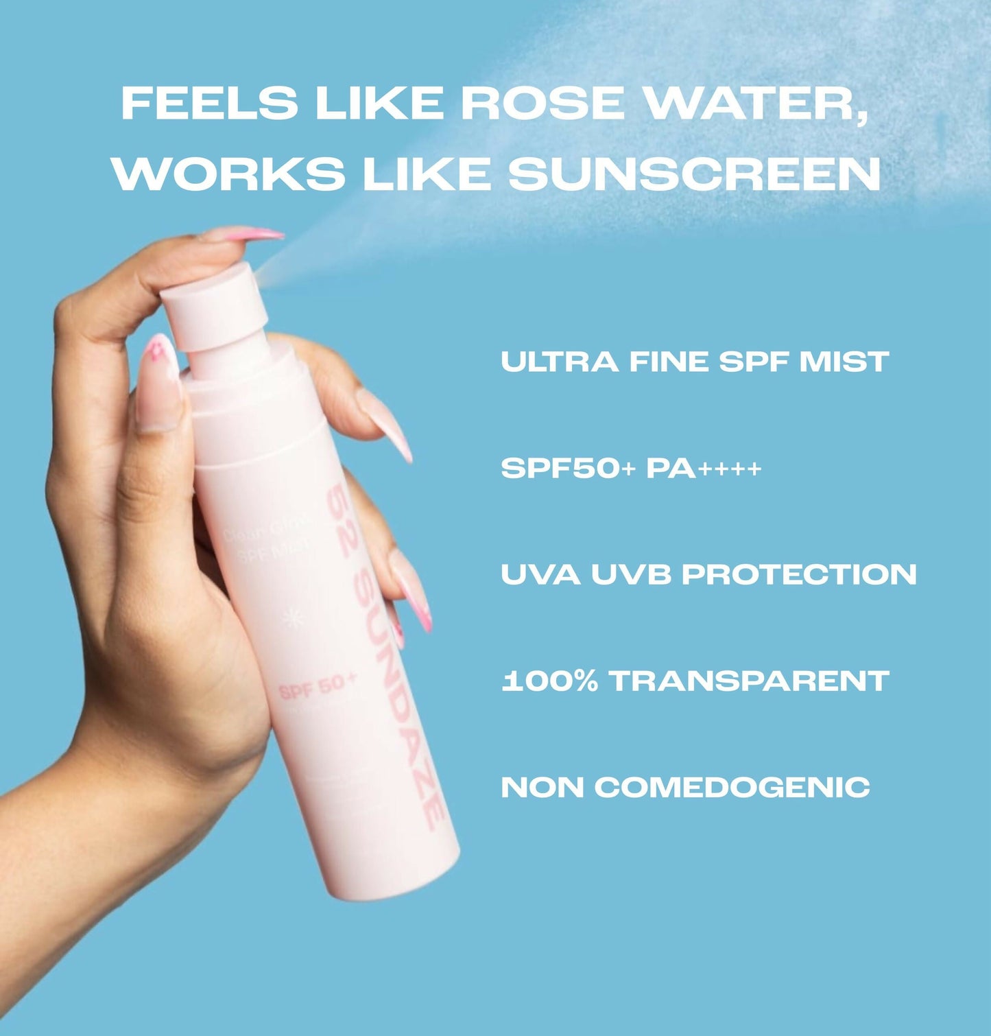 52 Sundaze Rosewater Sunscreen Mist SPF 50+ PA++++ Sunscreen Spray, Clear Glow SPF Mist