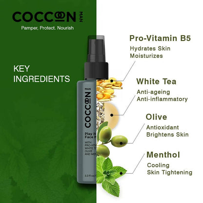 Coccoon Play It Cool Face Mist With Pro-Vitamin B5, White Tea, Olive & Menthol