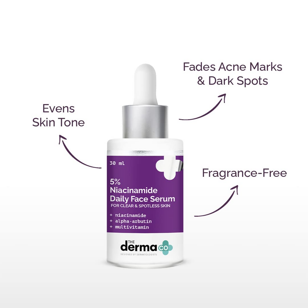The Derma Co 5% Niacinamide Daily Face Serum With Alpha Arbutin & Multivitamin for Clear & Spotless Skin