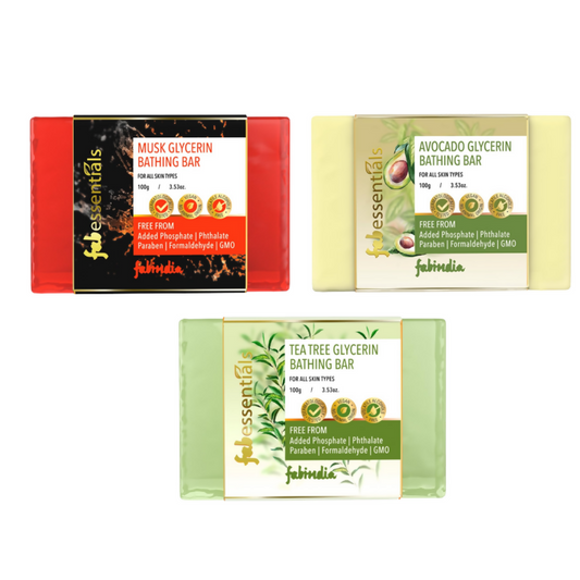 Buy Fabessentials Assorted Glycerin Bathing Bars Combo - Avocado, Tea Tree & Musk from DrMediCart, Ship from India to USA