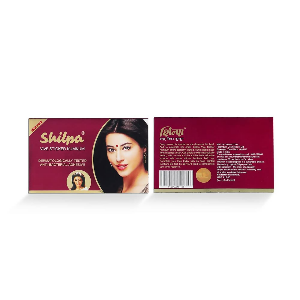 Shilpa Vive Sticker Kumkum 3, Deep Red (Box Contains 15 pcs)