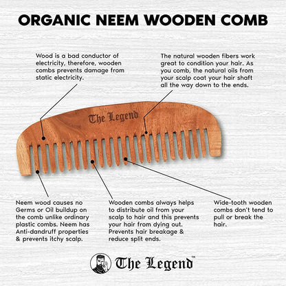 The Legend Organic Pure Neem Wood Comb Fine Teeth