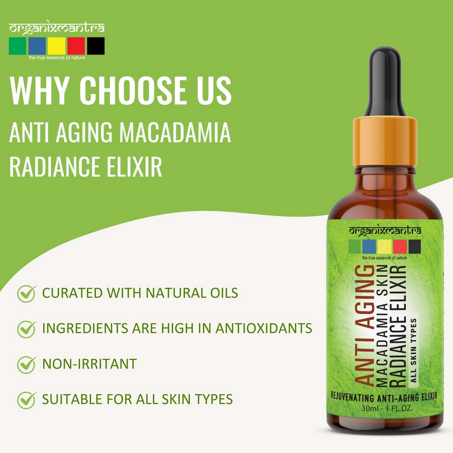 Organix Mantra Anti-Aging Macadamia Radiance Elixir Natural Face Care Serum