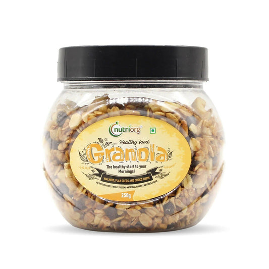 Buy Nutriorg Crunchy Granola Walnut, Flaxseeds & Choco Chips Flavor from DrMediCart, Ship from India to USA