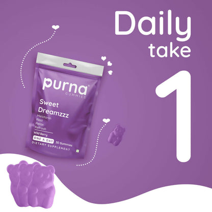 Purna Gummies Melatonin Wild Berry Flavour Gummies for Sleep Well & Reduced Stress