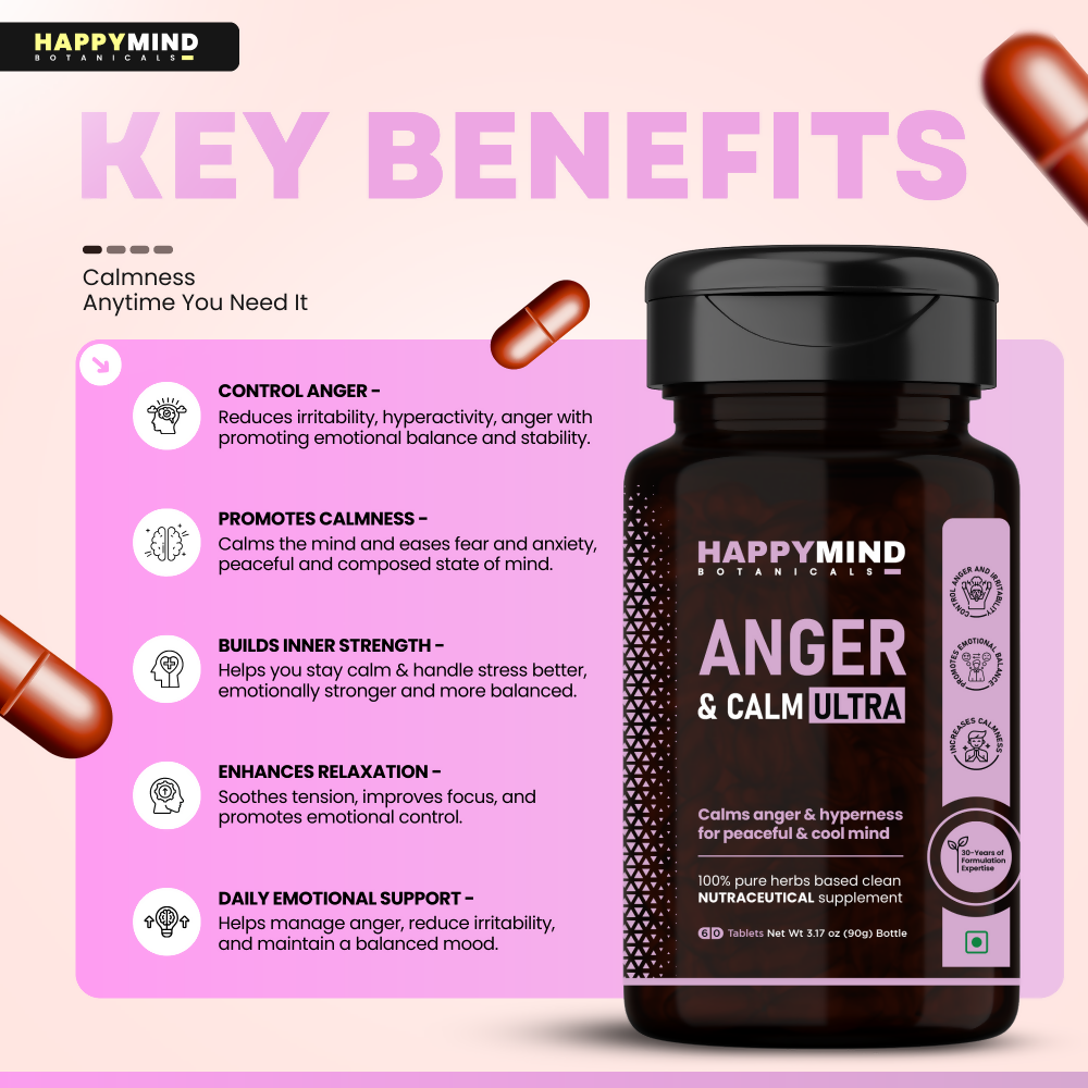 HappyMind Botanicals Anger & Calm Ultra Veg Tablets