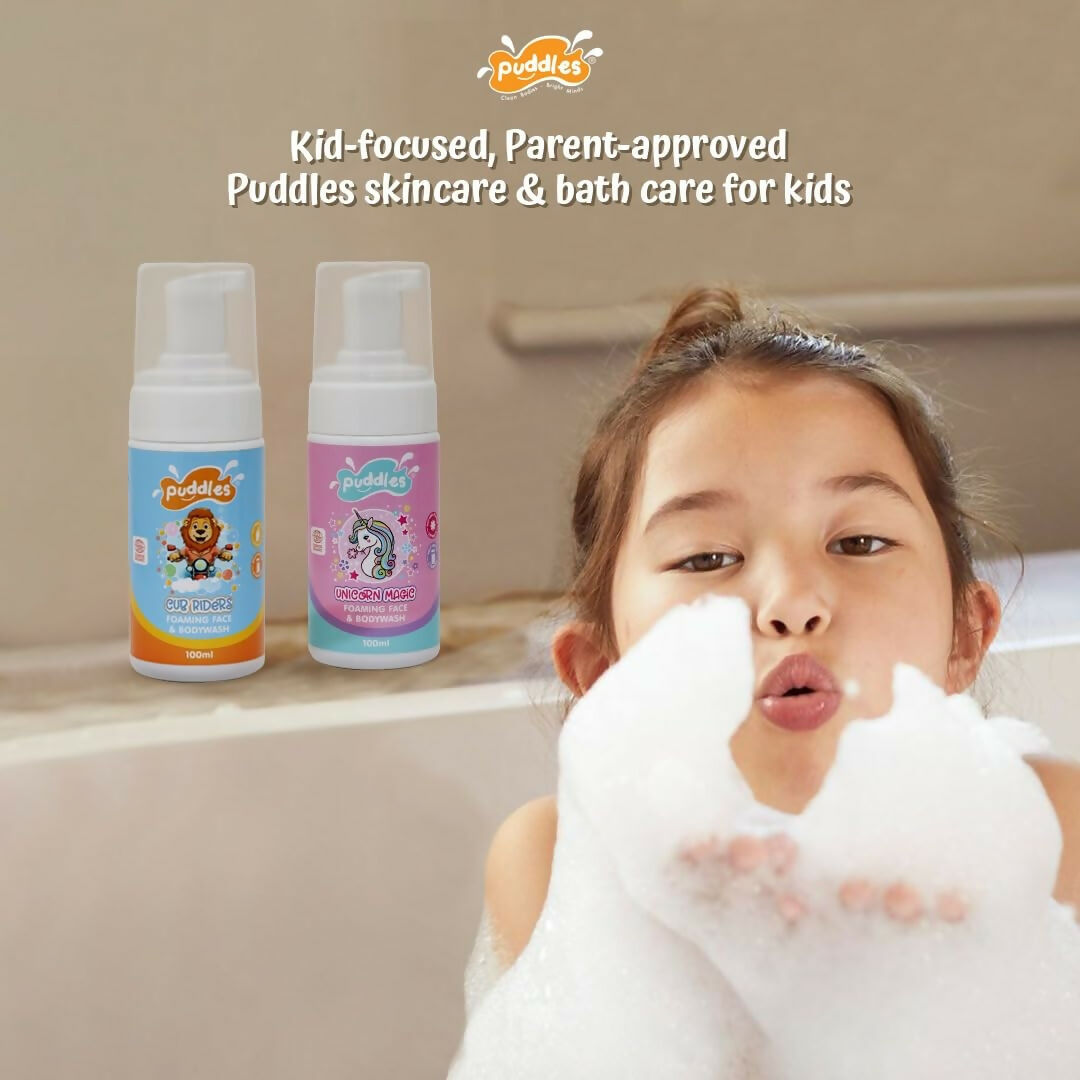 Puddles Organic Cub Riders Kids Foaming Face & Body Wash, Turmeric, Milk Protein, Orange Essential Oil