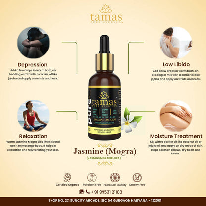 Tamas Pure Ayurveda 100% Organic Jasmine Mogra Essential Oil-USDA Certified Organic