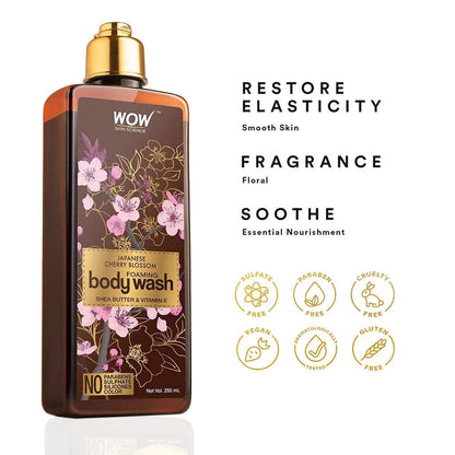 Wow Skin Science Cherry Blossom & Ceramide Body Wash For Removes Dirt, Hydrates and Softens Ski
