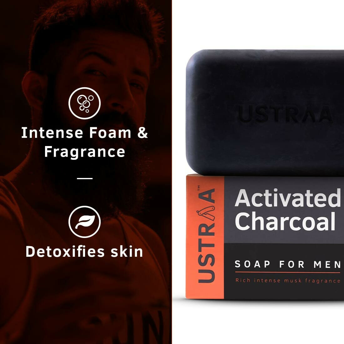 Ustraa Deo Soap For Men - Neem and Green Clay, Sea Minerals, & Activated Charcoal