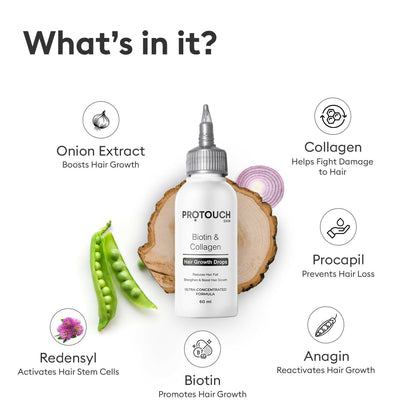 Protouch Biotin & Collagen Hair Growth Drops with Redensyl, Anagain, Procapil, and Onion Extract