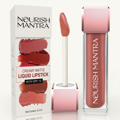 Nourish Mantra Liquid Lipstick Creamy Matte with SPF / Water Proof, Smudge Proof Shade -Tedha Medha Hazelnut