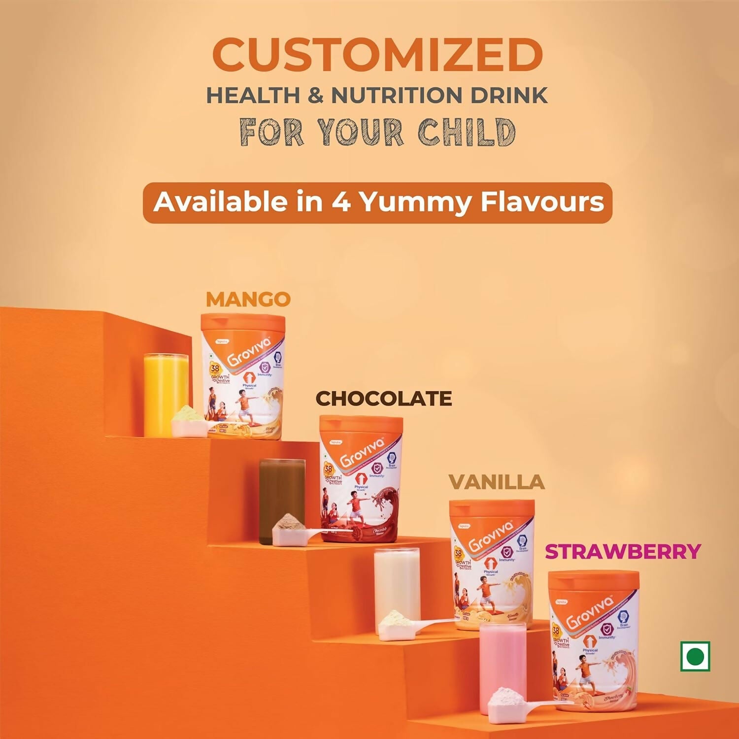 Groviva Customized Health & Nutrition Drink Powder For Kids - Strawberry Flavour