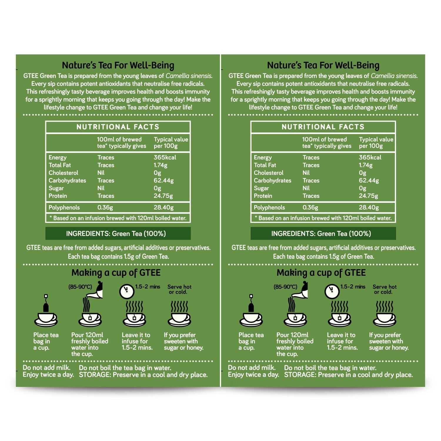 Gtee Green Tea Bags - Regular