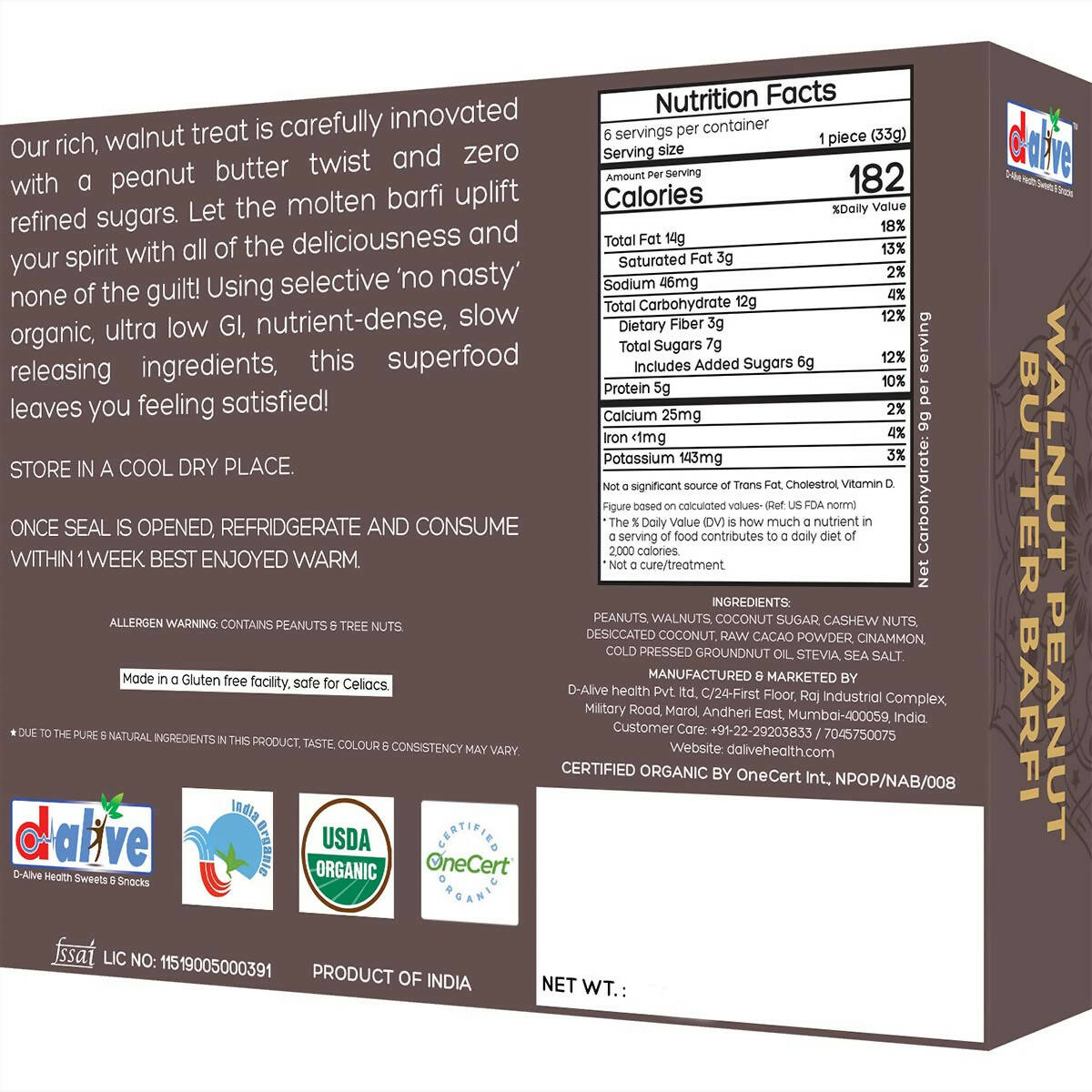 D-Alive Walnut Peanut Butter Barfi - Drmedicart