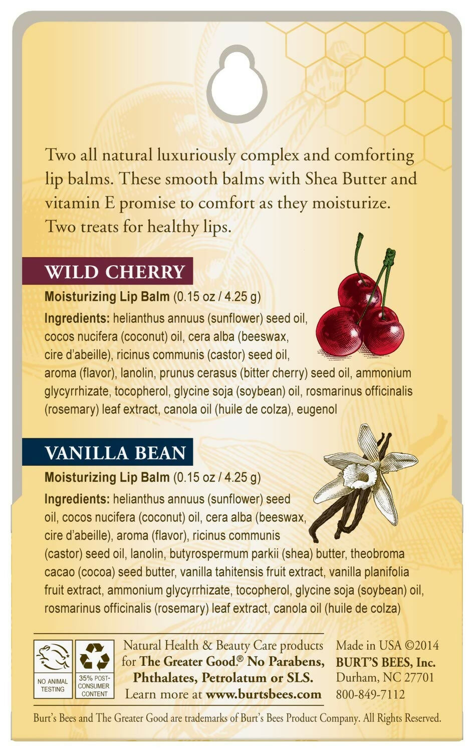 Burt's Bees Natural Moisturizing Lip Balms (Wild Cherry & Vanilla Bean)