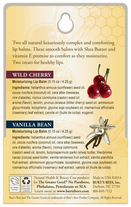Burt's Bees Natural Moisturizing Lip Balms (Wild Cherry & Vanilla Bean)