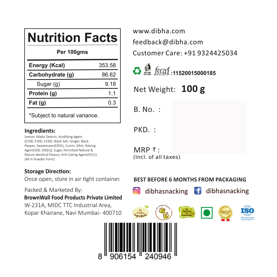 Dibha Nimbu Soda Instant Drink Premix