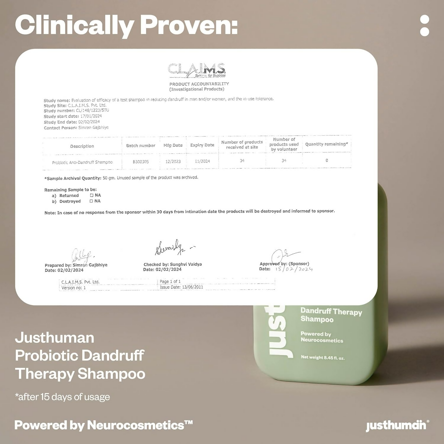 JustHuman Probiotic Anti Dandruff Shampoo