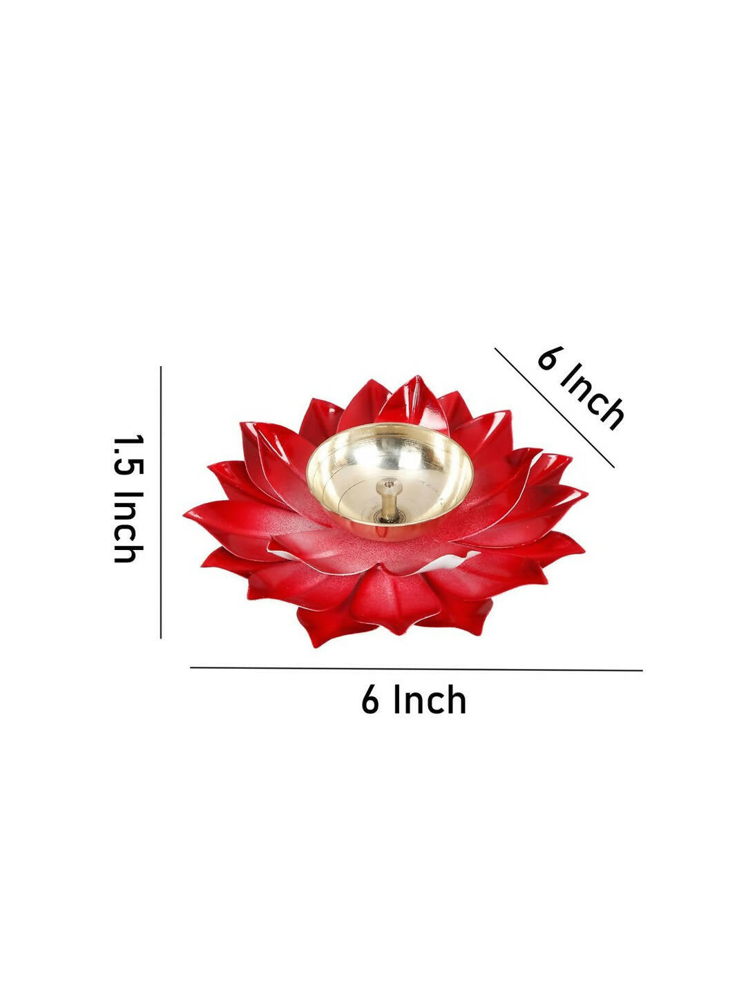 CraftVatika Red Lotus -Shaped Pooja Diya Oil Lamp