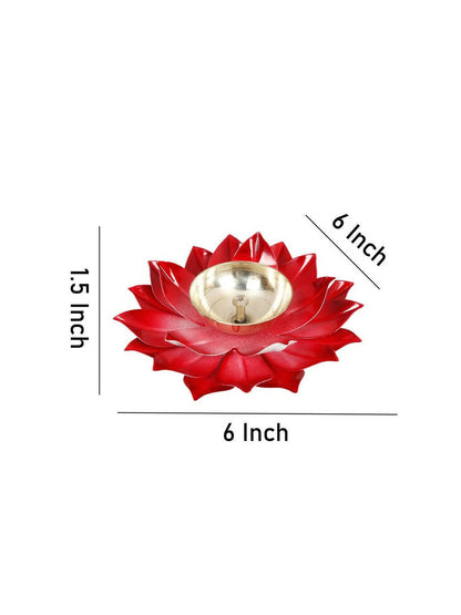 CraftVatika Red Lotus -Shaped Pooja Diya Oil Lamp