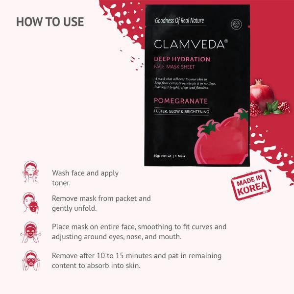 Glamveda Pomegranate Sheet Mask- Brightening & Radiance