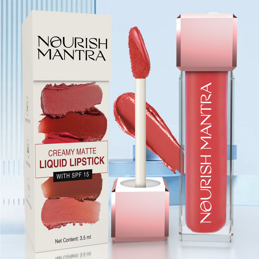 Nourish Mantra Liquid Lipstick Creamy Matte with SPF/ Water Proof, Smudge Proof Shade Masoom Pink-Ishq Vala Red