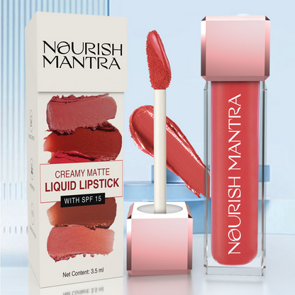 Nourish Mantra Liquid Lipstick Creamy Matte with SPF/ Water Proof, Smudge Proof Shade Masoom Pink-Ishq Vala Red