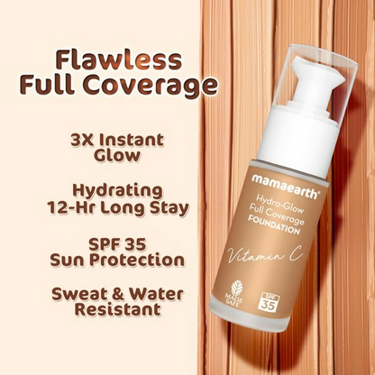 Mamaearth Hydra-Glow Full Coverage Foundation With Vitamin C & Turmeric - Caramel Glow - Limited Time Offer