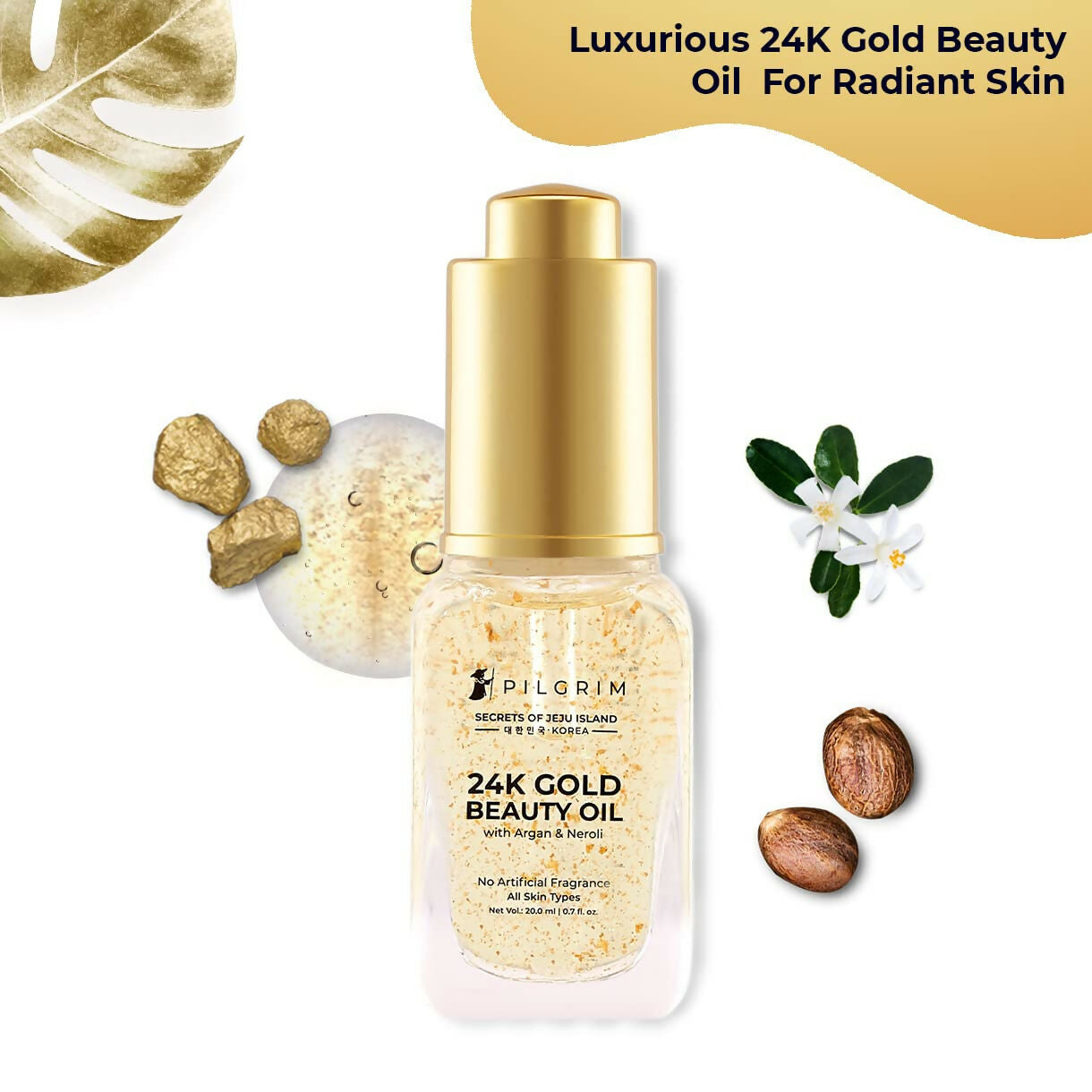 Buy Pilgrim 24K Gold Beauty Oil For Glowing Skin, Deep Nourishing, Anti Aging, Make Up Primer from DrMediCart, Ship from India to USA