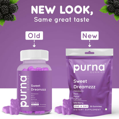 Purna Gummies Melatonin Wild Berry Flavour Gummies for Sleep Well & Reduced Stress