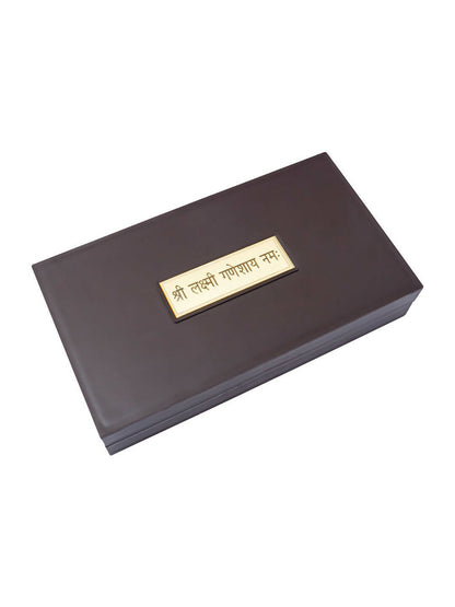 Golden Peacock Brown & Gold-Toned 24 Ct Gold Foil Laxmi And Ganesh Pooja Box