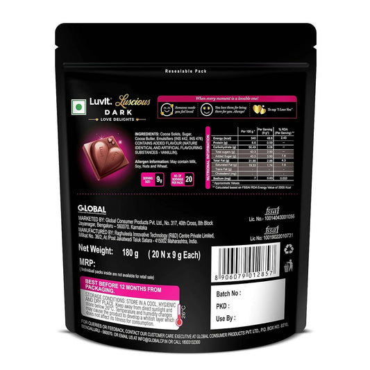 LuvIt Luscious Dark Love Delights - Heart Shaped Chocolate Bars
