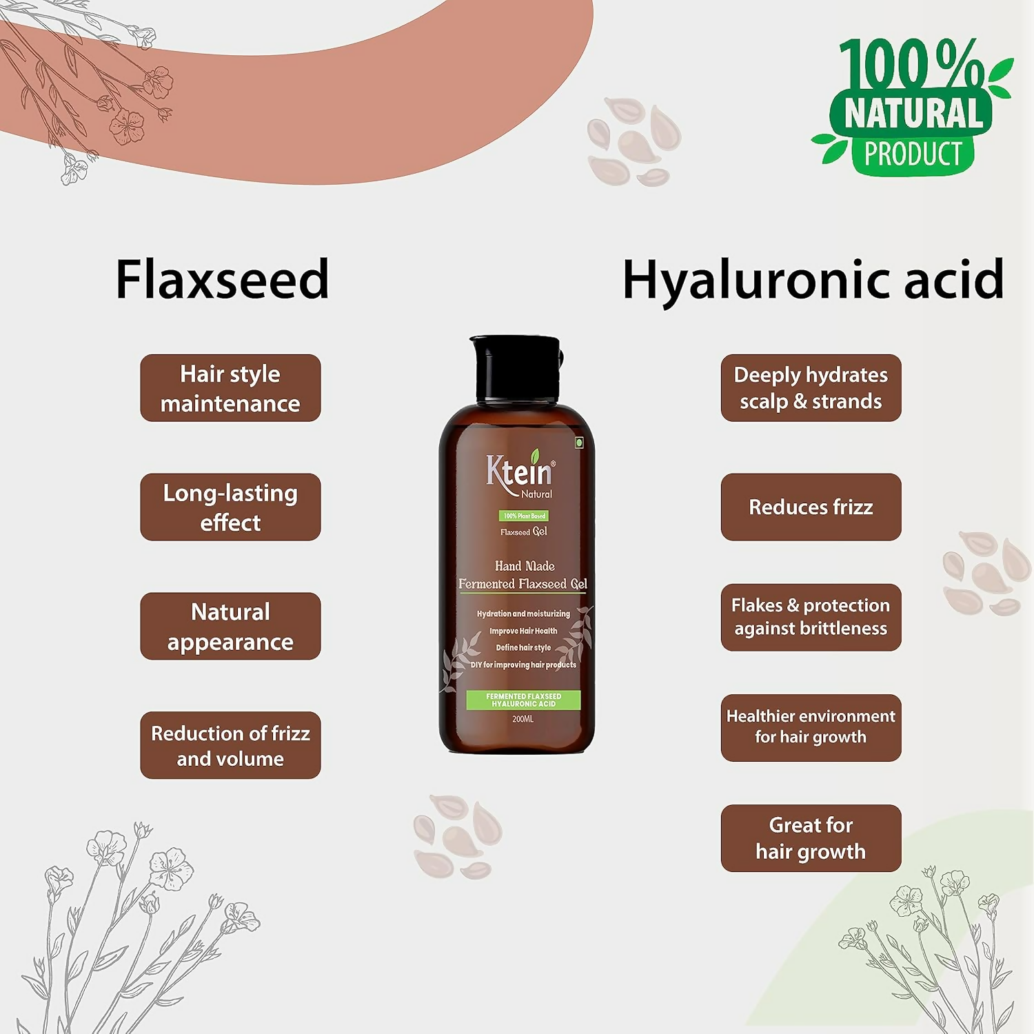 Ktein Natural 100% Plant Based Fermented Flaxseed Gel