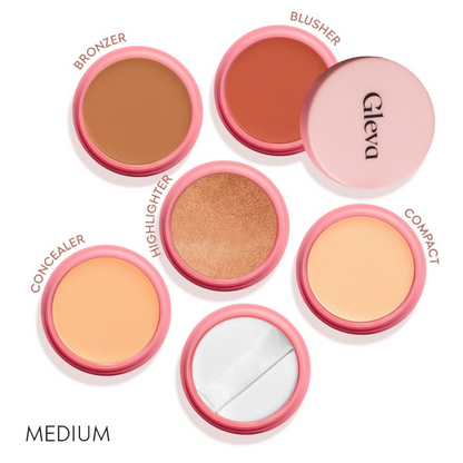 Gleva 5 In 1 Makeup stack Gleva 5 In 1 Makeup stack WIth Concealer, Bronzer, Blusher, Compact & Highlighter Smooth & Blendable Formula - Medium