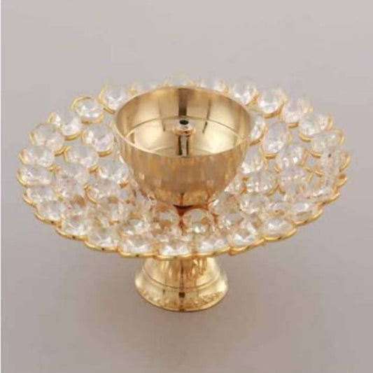 Puja N Pujari Brass Crystal Lotus Akand Diya - Drmedicart