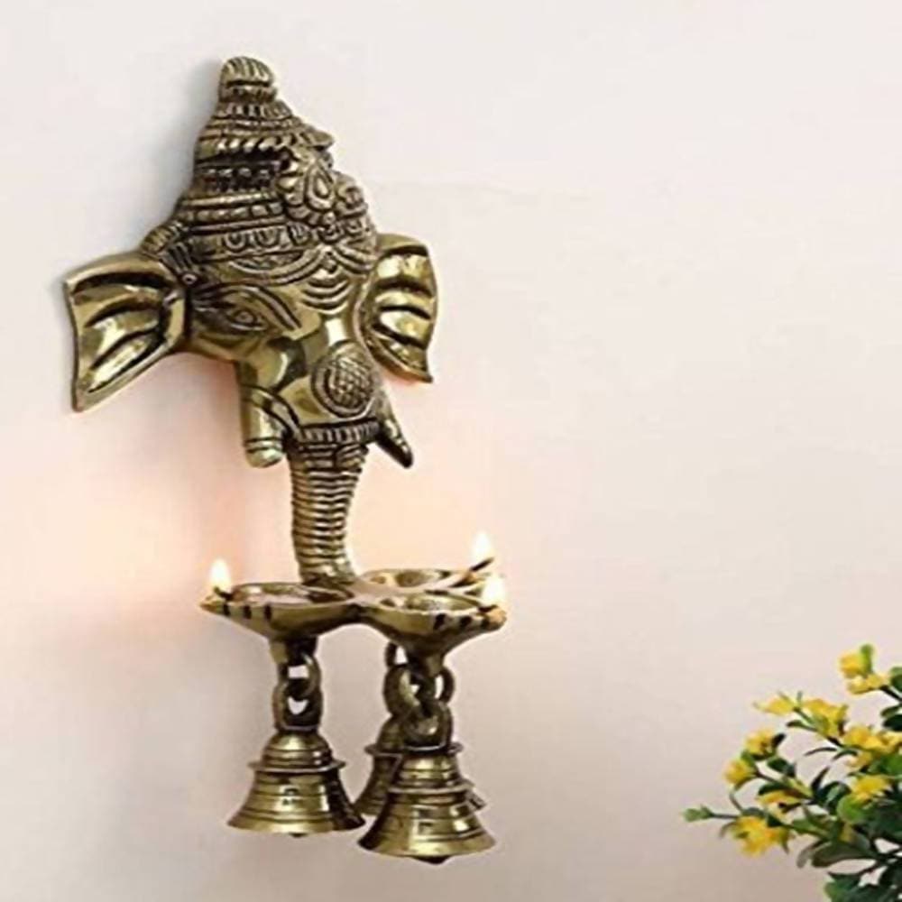Puja N Pujari Ganesh Wall Hanging Three Diya Oil Lamp - Drmedicart
