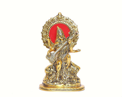 KridayKraft Gold-Polished Maa Saraswati Metal Statue