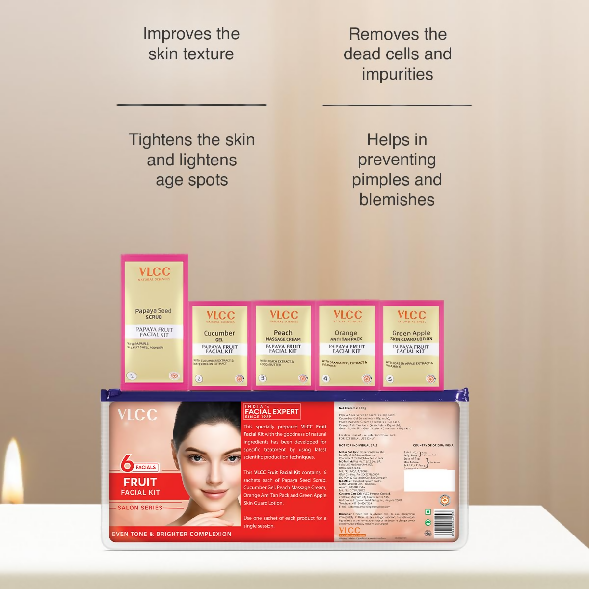 VLCC Salon Series Fruit Facial Kit - (6 Facials) For Lightens Dark Spots & Brightens Skin Tone