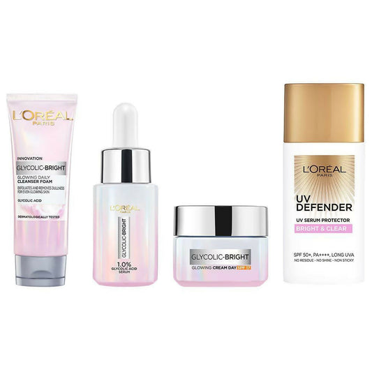 L'Oreal Paris Glycolic Acid Glowing And Protecting CSMS (Cleanser, Serum, Moisturizer, Sunscreen) Regime Kit