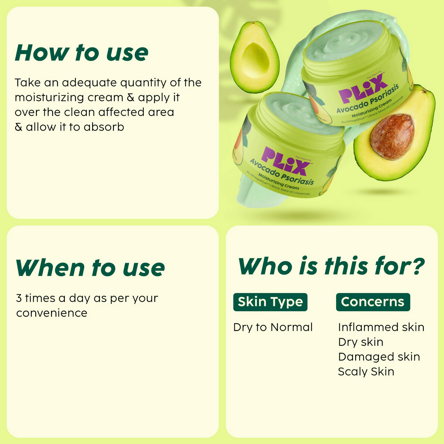 PLIX The Plant Fix Avocado Psoriasis Moisturizing Cream with 2% Omegablue For Dry & Flaky Skin