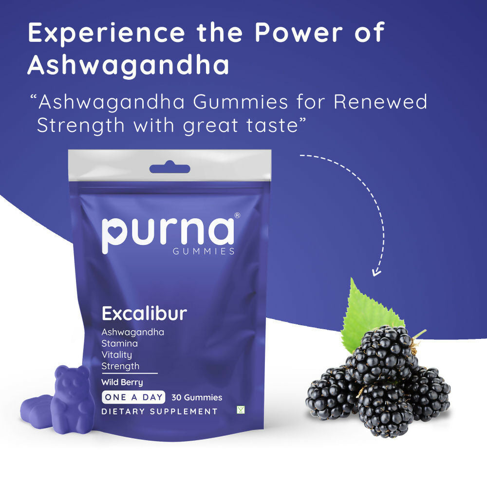 Purna Gummies Ashwagandha Wild Berry Flavour Gummies to Decrease Stress