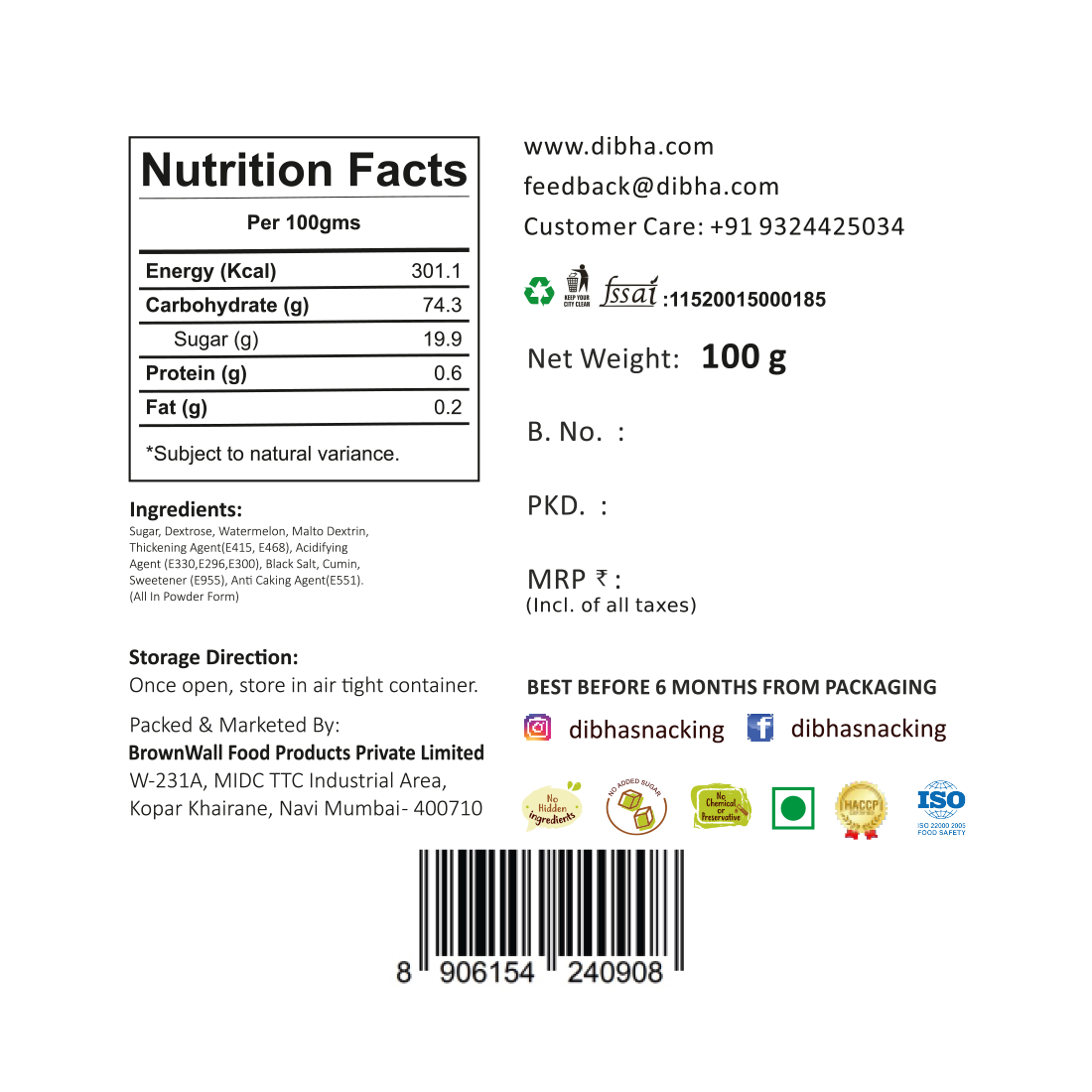 Dibha Watermelon Juice Instant Drink Primix