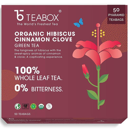 Teabox Organic Hibiscus Cinnamon Clove Green Tea Bags - Drmedicart