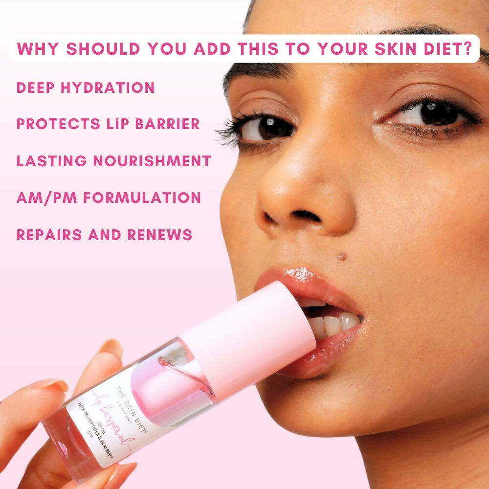 The Skin Diet Company Lip Barrier Oil Clear Gloss with Peptides Hydrates, For Dry & Pigmented Lips