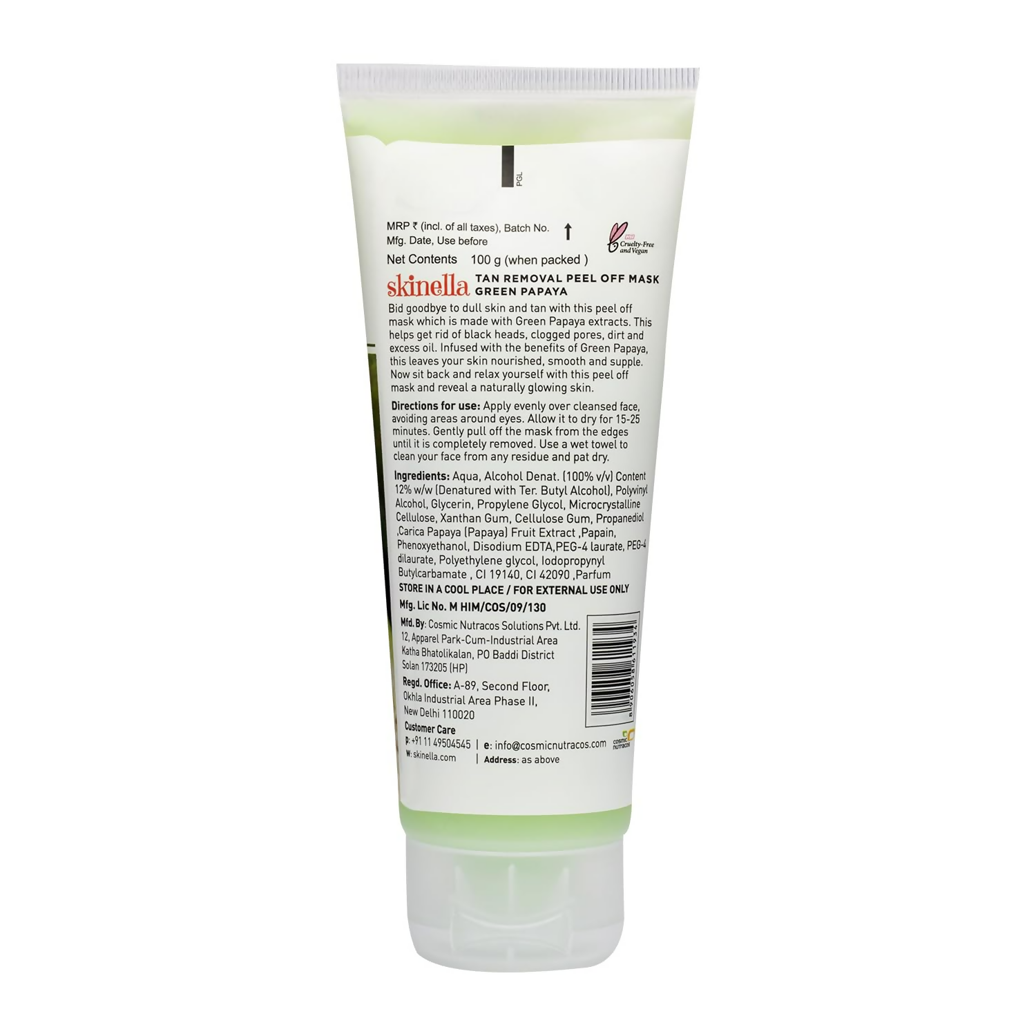 Skinella Tan Removal Peel Of Mask Green Papaya